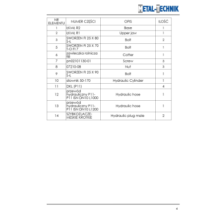 Części zamienne Metal-Technik Łycho-Krokodyl 1 siłownik do miniładowarek